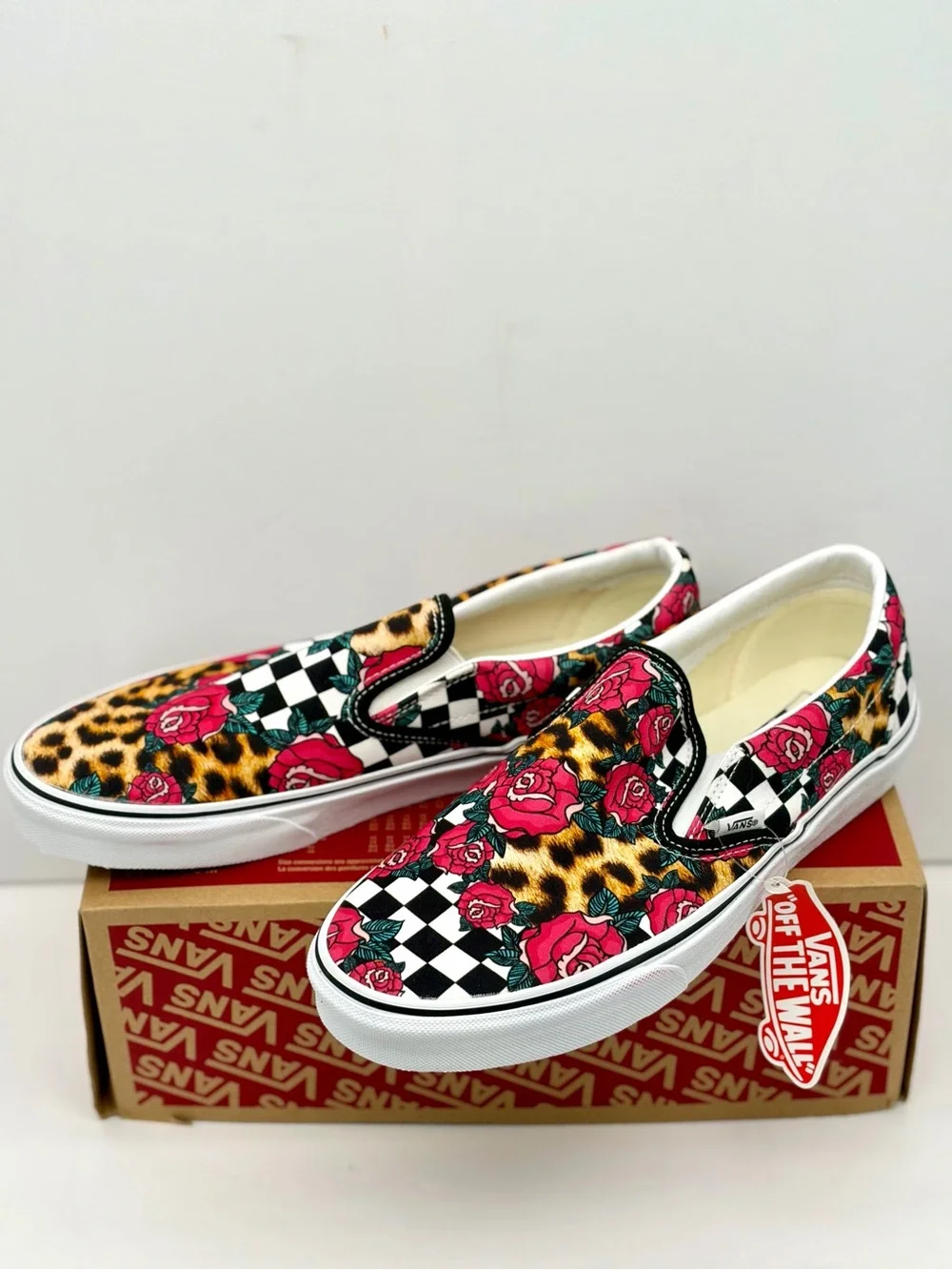 Vans Slip-On Floral Leopard Check Sneakers - Pink/Black/White Unisex